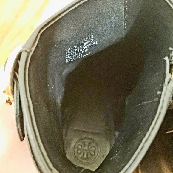 Tory Burch Sophia Black Leather Ankle Booties size 8M gold trim - Picture 4 of 8